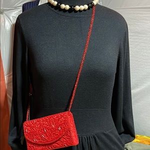 Women black knit turtle neck dress